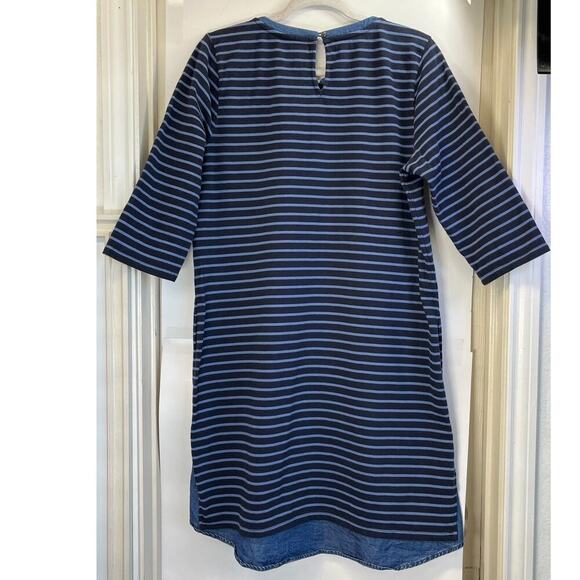 J.Jill Womens M Blue Striped Pullover Shift Pockets Chambray Collar/finish - Picture 2 of 7
